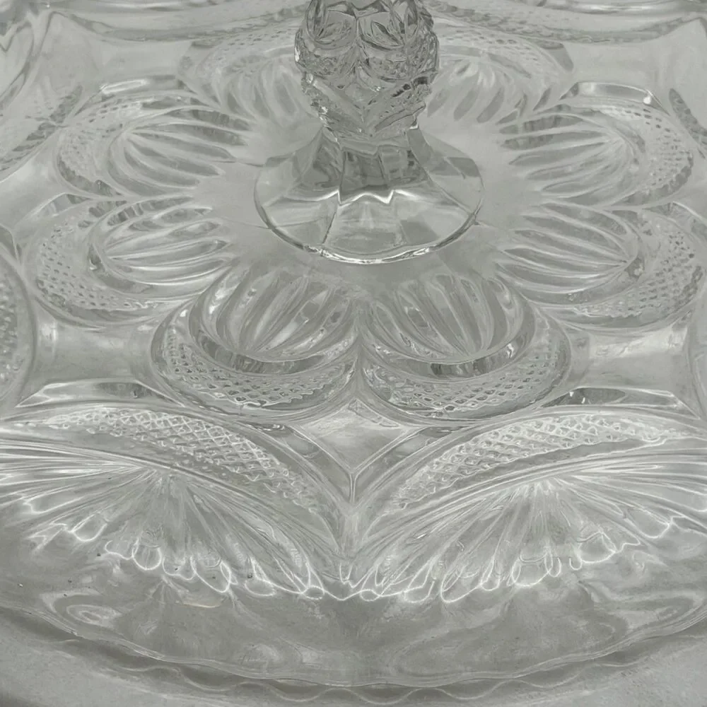 EAPG Bryce Higbee New Crescent Clear Glass Cake Stand Vintage in Great Condition